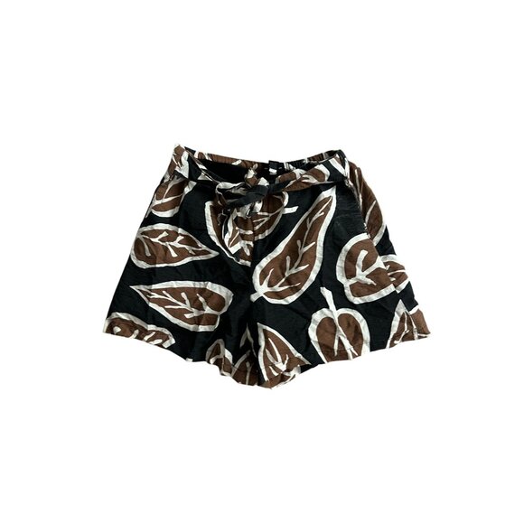 WHO WHAT WEAR Brown Black High Waist Leaf Print Shorts Size Small - Picture 6 of 6